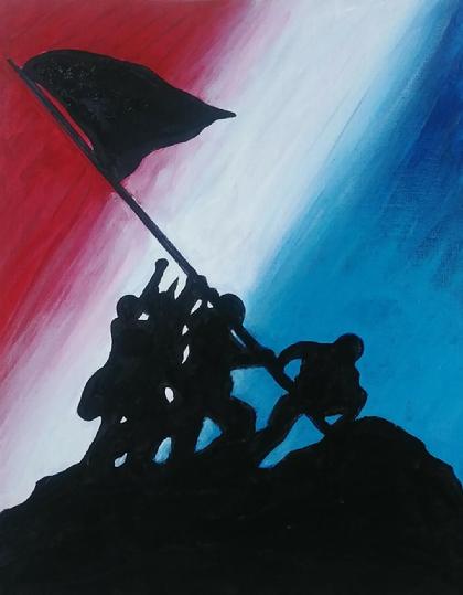 Iwo Jima painting, making things interesting, sip and paint