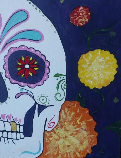 sugar skull, sip and paint, day of the dead painting, making things interesting